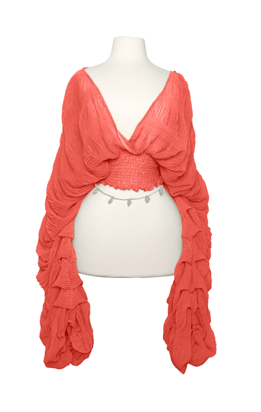 [PREORDER] Aroha puff sleeve crop top (Coral)